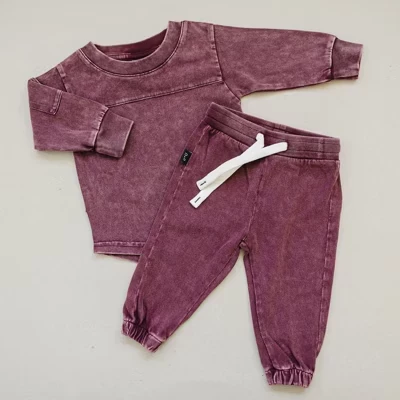 Детский комплект для бега трусцой Riley Acid Wash с длинным рукавом - темно-бордовый