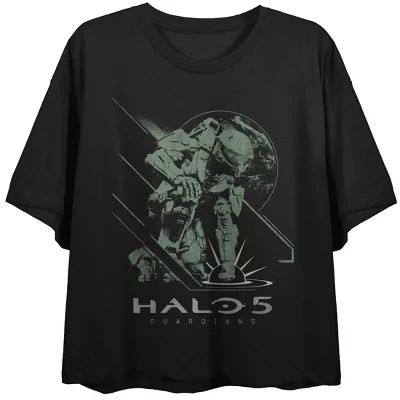 Женский черный укороченный топ с круглым вырезом и коротким рукавом Halo Master Chief и логотипом black