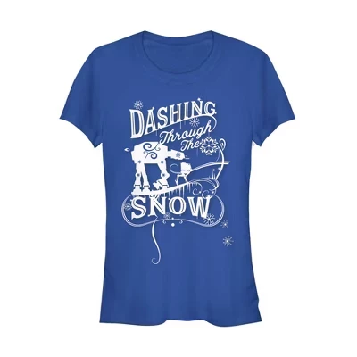 Женская рождественская футболка AT-AT Dashing Snow для юниорок синего цвета