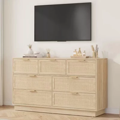 Комод CuisinSmart, 7 ящиков, ротанг, 140 см, под дерево