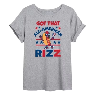 Женская футболка с графическим рисунком All American Rizz Hotdog оверсайз - полностью американского производства