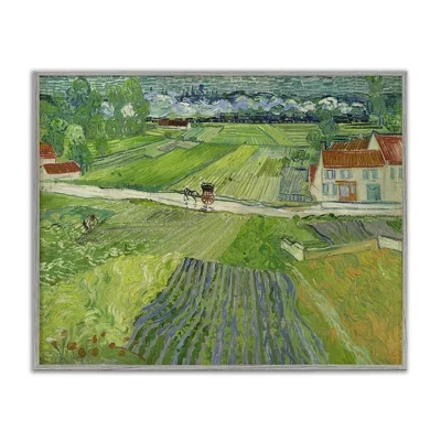 Пейзаж Ван Гога с каретой и поездом в рамке Giclee Art gray