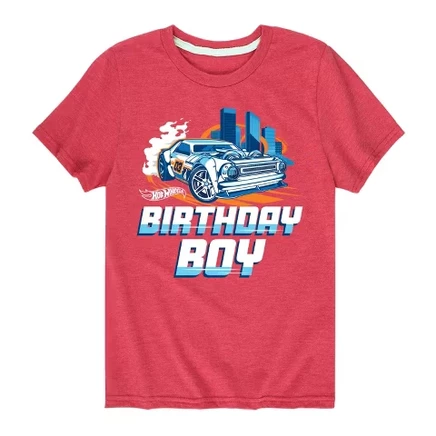 Детская футболка Hot Wheels Birthday Boy, меланжевая красная