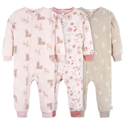 Флисовая пижама без ножек для маленьких девочек, 3 упаковки pink deer
