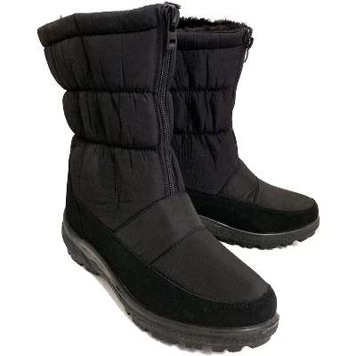 Women's Winter Boots Fur Lined Front Zipper Snow Shoes black