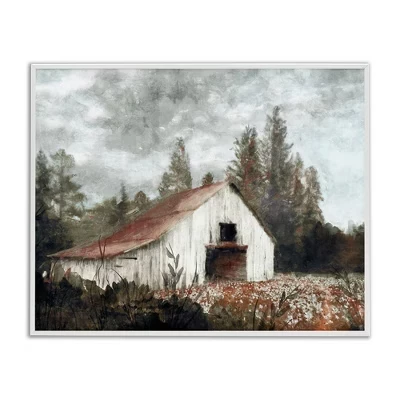Сарай в луговом пейзаже в рамке Giclee Art white
