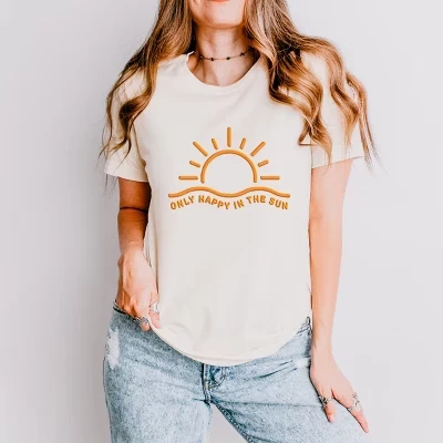 Женская кремовая футболка с коротким рукавом и графическим принтом Only Happy In The Sun с пышным принтом