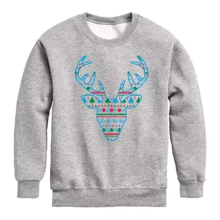 Детский свитшот Instant Message Pixel Deer, серый меланж