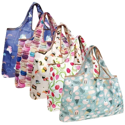 Большие складные нейлоновые многоразовые продуктовые сумки Tote, 5 упаковок фантазийных лакомств