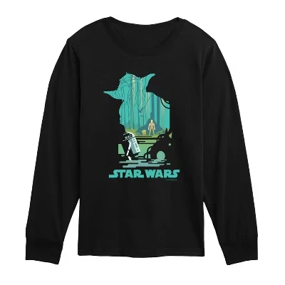 Футболка с длинным рукавом и графическим рисунком Yoda Silhouette Scene черного цвета