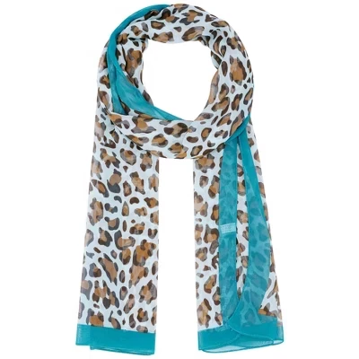 Women's Leopard Print Vintage Lightweight Silky Sunscreen Neckerchief Wrap 1 Pc blue
