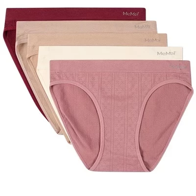 Memoi 5 Pair Women's Seamless Pointelle Tag-Free No-Show Bikini Panties (asst-76) wistful mauve, egret, warm taupe, etherea, zinfandel