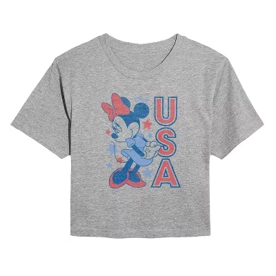 Женская укороченная футболка Disney Minnie USA, серая