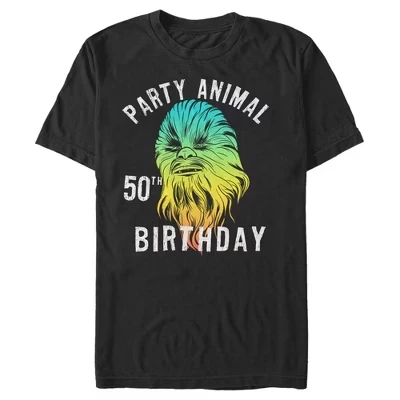 Men's  Chewie Party Animal 50th Birthday Color Portrait T-Shirt black