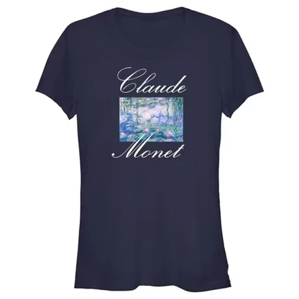 Junior's Lost Gods Claude Monet Lilies T-Shirt navy blue