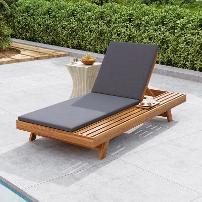 Регулируемый шезлонг Dara Outdoor из дерева акации с подушкой и плоской поверхностью для хранения серого цвета