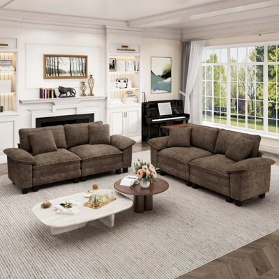 Комплект диванов Cloud Modular 4ШТ Loveseat, удобный секционный диван с глубоким сиденьем для гостиной, темно-серая обивка из вельветовой и синелевой ткани