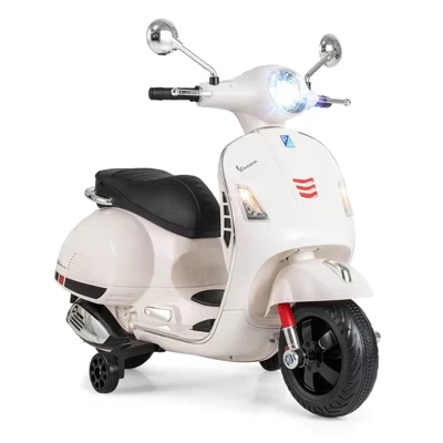 Licensed VESPA 12V Kids Electric Motorcycle with Music Horn Story Training Wheels Red/Pink/Green/White white