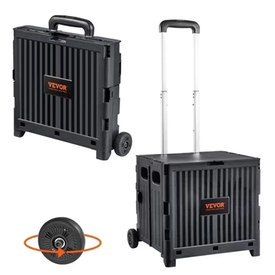 Foldable Utility Cart, 80 lbs Load, 2 Wheels, Telescoping Handle - for Travel Shopping Moving Office Use, Black black