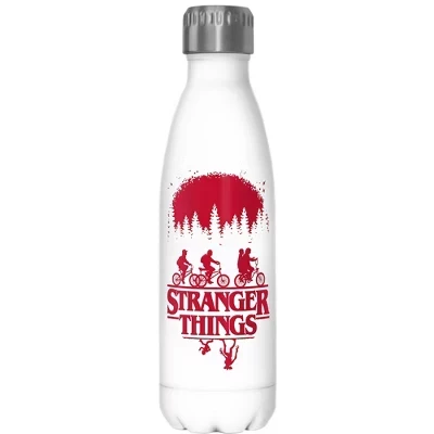Бутылка Stranger Things «Чёрно-красный постер», белая