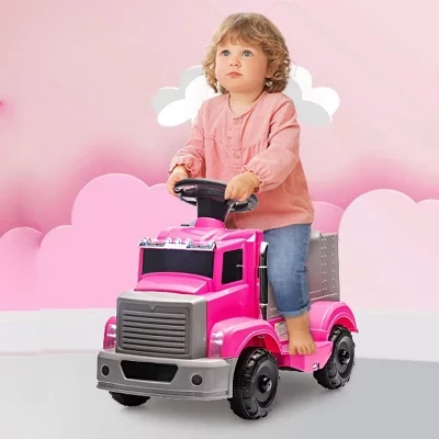 6V Ride on Truck для малышей - Электромобиль с вместительным багажником, музыкой, светодиодной подсветкой, перезаряжаемой батареей и кнопкой легкого запуска розового цвета.