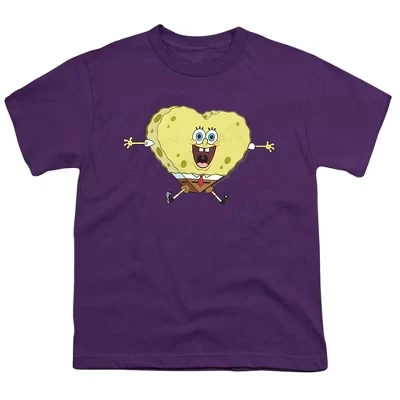 Boys' Spongebob Squarepants Valentine's Day Heart Shaped Sponged T-Shirt purple