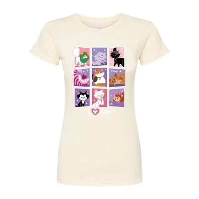 Женская футболка с классическим рисунком Disney Classics - Сетка из разноцветных Кошек, приталенная, натуральная