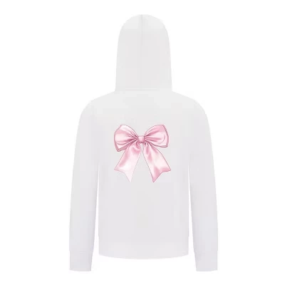 Толстовка на молнии с розовым бантом из коллекции Girls Collection – Симпатичная толстовка с атласной лентой и графическим рисунком белого цвета