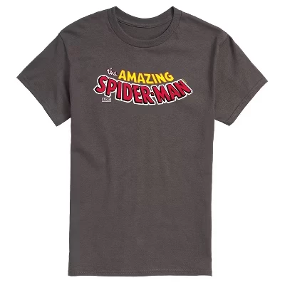 Men's -  - Spider-man Editorial Logo Short Sleeve Graphic T-Shirt charcoal