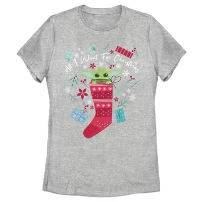 Женская футболка The Mandalorian Christmas The Child с наполнителем для чулок athletic heather