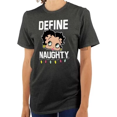 Betty Boop Christmas Определяет озорную женскую графическую футболку с лицензией dark heather