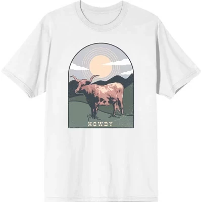 Короткая футболка с круглым вырезом Western Howdy Cow для взрослых, белая