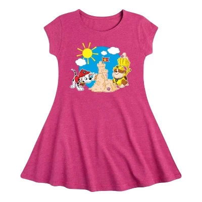 Платье для девочек - Paw Patrol - Marshall And Rubble Beach Fit & Flair с короткими рукавами и графическим принтом цвета Хизер фуксия