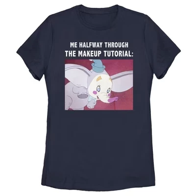 Женская футболка Dumbo Makeup Meme, синяя