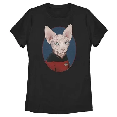 Women's : The Next Generation Captain Jean Luc Picard Cat T-Shirt black