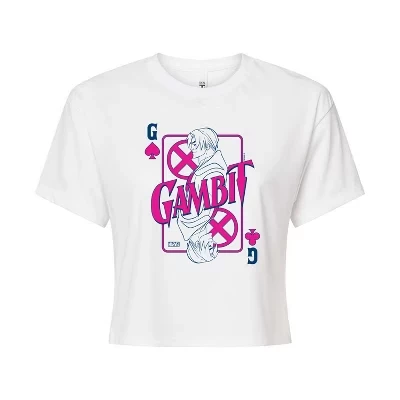 Женская укороченная футболка с изображением игральной карты X-Men Gambit, белая