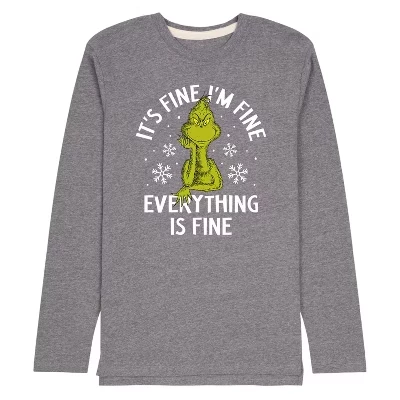 Мужская футболка с рисунком Grinch Its Fine Im Fine Everything Is Fine с длинным рукавом athletic heather
