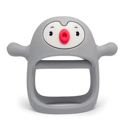 Игрушка для прорезывания зубов Smily Mia Penguin Baby для младенцев 0-6 месяцев, успокаивающая носимая детская жевательная игрушка для сосания и пустышка для новорожденных серого цвета