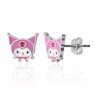 Женские серьги-пусеты Hello Kitty с эмалью, фиолетовые