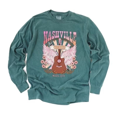 Женская футболка с длинным рукавом Nashville Wings, окрашенная в синий цвет