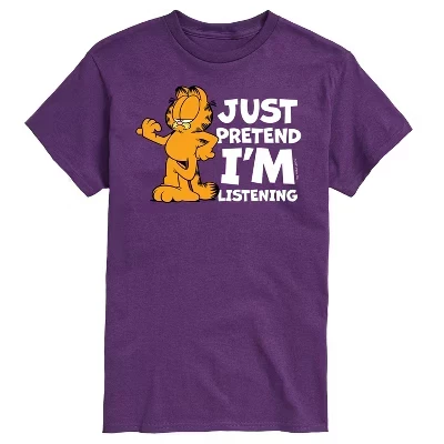 Мужская футболка Garfield «Слушаю понарошку», фиолетовая