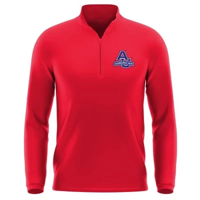 Мужской пуловер American University Adult Active Sport на молнии 1/4 с логотипом слева на груди красного цвета