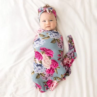 Комплект Posh Peanut Lacey пеленка и повязка, голубой