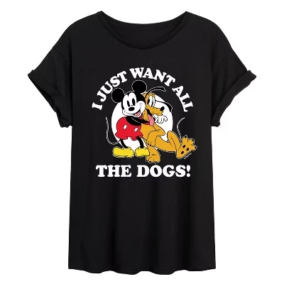 Женская футболка с объемным рисунком Mickey Pluto Just Want All Dogs черного цвета