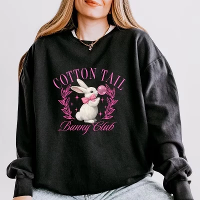 Хлопковый свитшот Cotton Tail Bunny Club Bubblegum - женская легкая одежда, окрашенная в черный цвет