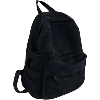 Green Canvas Backpack – Retro Rucksack for High School, College & Travel, Basic Laptop Bag black