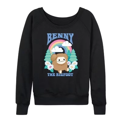 Женская рубашка Benny The Bigfoot из легкого французского махрового материала с широким вырезом и длинным рукавом, черная с графическим рисунком.