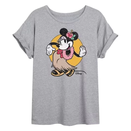 Women's -  - Hula Minnie Oversized Graphic T-Shirt heather grey