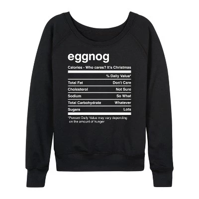 Женская рубашка - - Eggnog Nutrition Christmas, легкая французская махровая рубашка с широким вырезом и длинным рукавом, черная с графическим рисунком