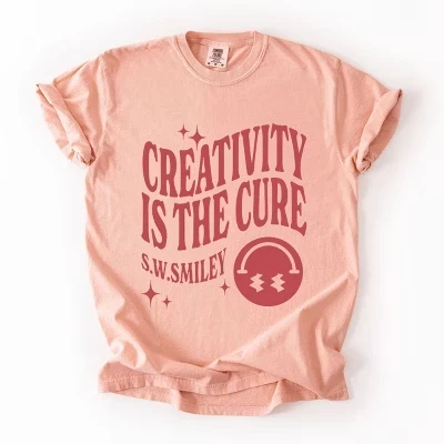 S.W.Smiley Creativity Is The Cure - Женская одежда, окрашенная в графический цвет футболки peachy